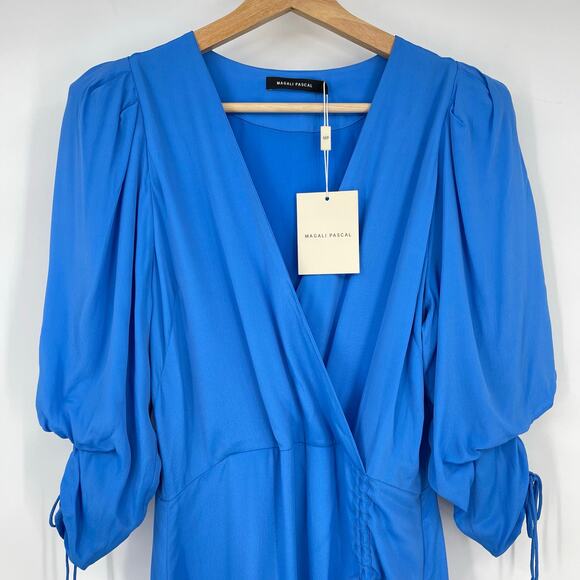 Magali Pascal | NWT Electric Blue Milena Dress Silk Blend Gathered Midi S - Picture 5 of 12